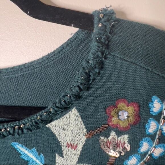Didi Pretty Different Womens Embroidered Embellished Green Sweater Dress Size 40 - Picture 5 of 11